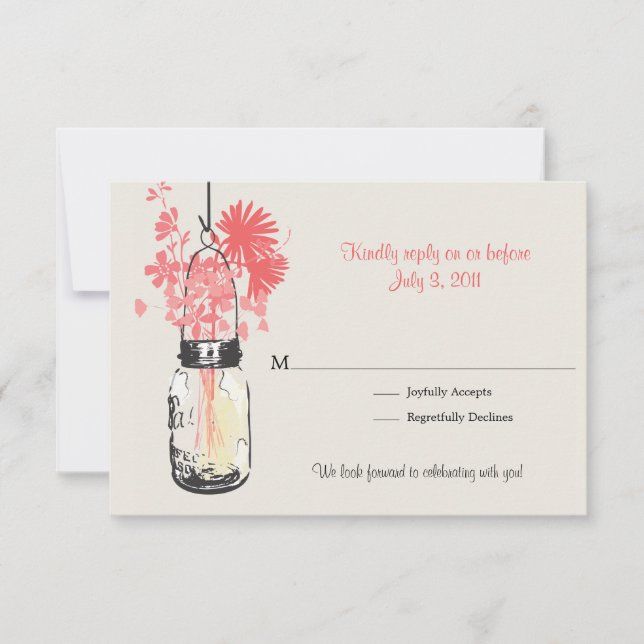 RSVP Mason Jar & Wildflowers Wedding Card (Front)