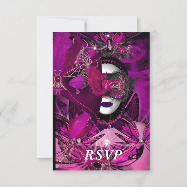 RSVP Masquerade Ball Party Mask Black Pink Purple (Front)