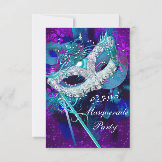 Rsvp Masquerade Ball Party Teal Blue Purple Masks Zazzle