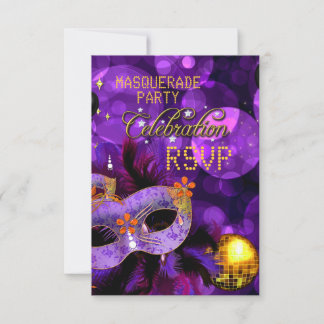 RSVP MASQUERADE Purple Gold Dance Party Card