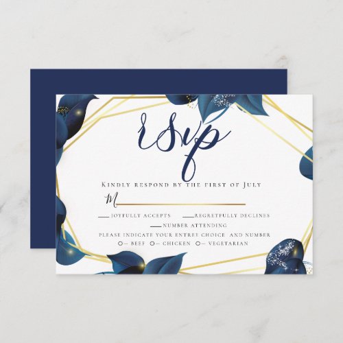 RSVP  Meal Choice Modern Deep Indigo Blue Gold Invitation