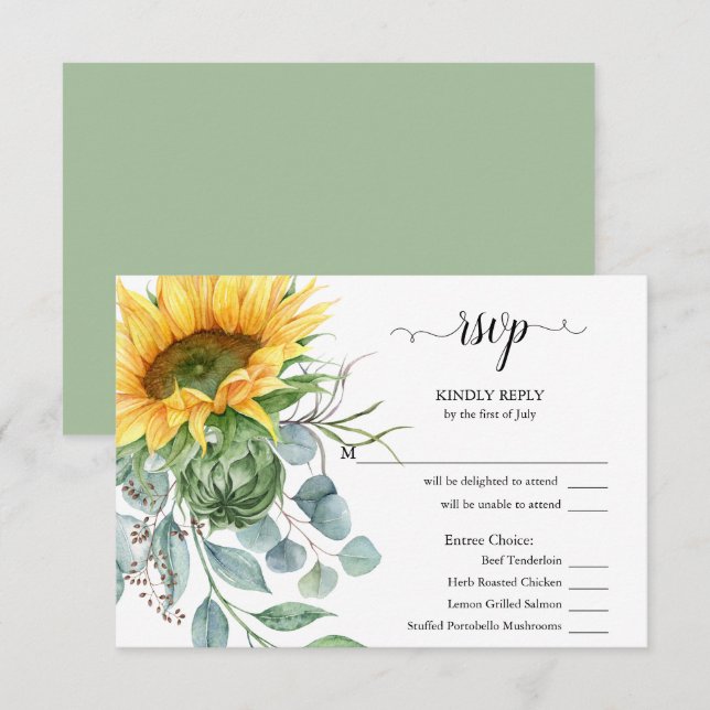 RSVP Meal Choice Rustic Sunflowers Card (Front/Back)