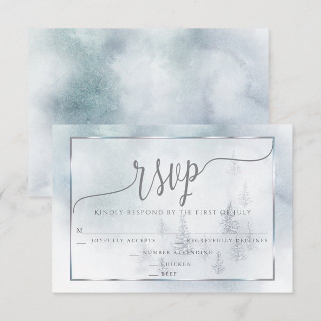 RSVP Meal Choice  |  Silver Blue Winter Wonderland Card (Front/Back)