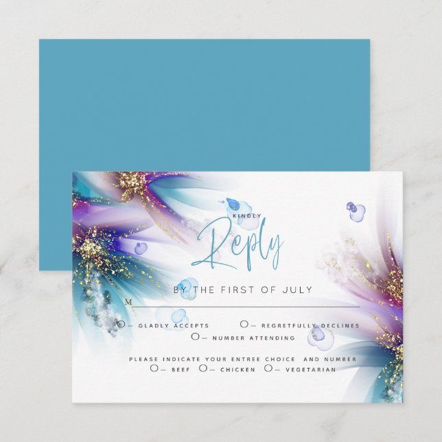 RSVP MEAL CHOICE | Teal Purple Abstract Floral (Front/Back)