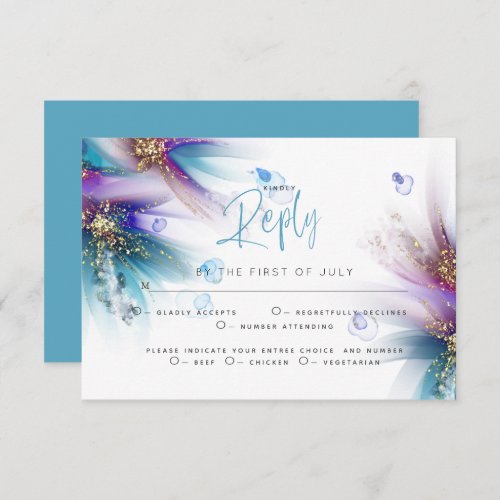 RSVP MEAL CHOICE  Teal Purple Abstract Floral