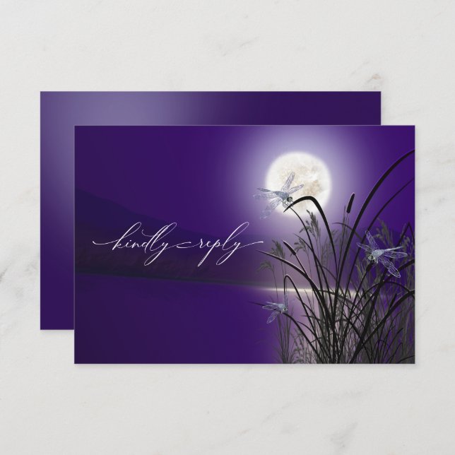 RSVP Menu Amethyst Full Moon Dragonfly Pond Invitation (Front/Back)