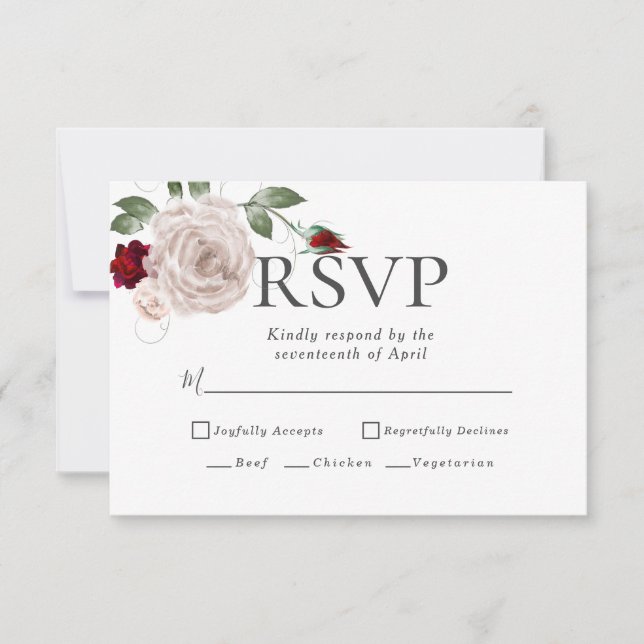 RSVP | Menu Choices Watercolor Dusty  Blush Roses (Front)