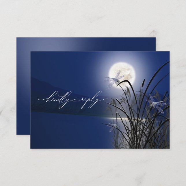 RSVP Menu Royal Blue Full Moon Dragonfly Pond  (Front/Back)