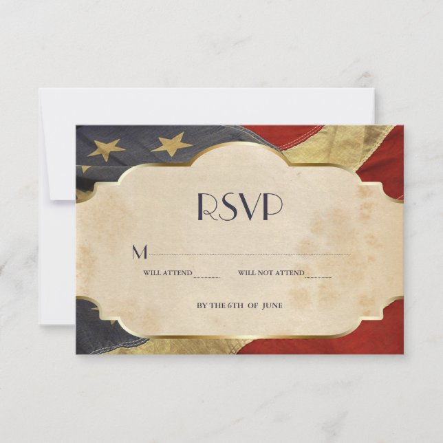 RSVP Military Wedding  Patriotic Vintage Flag (Front)