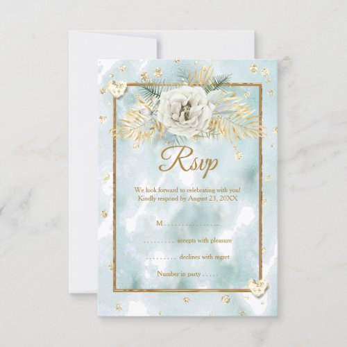 RSVP Mint Teal Gold marble Rose Floral