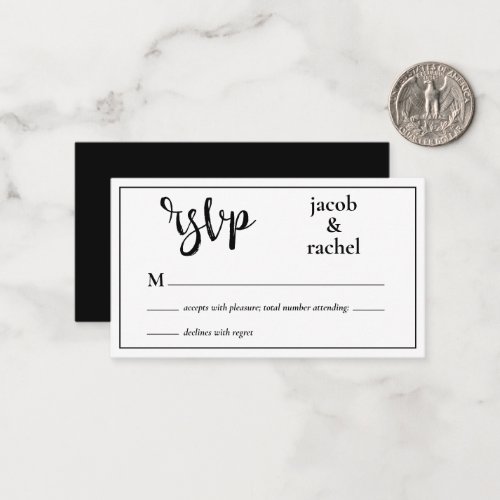 RSVP Modern Black and White Wedding Note Card
