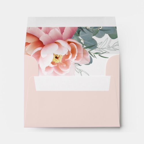 RSVP  Modern Blush Pink Floral Peonies Return Envelope