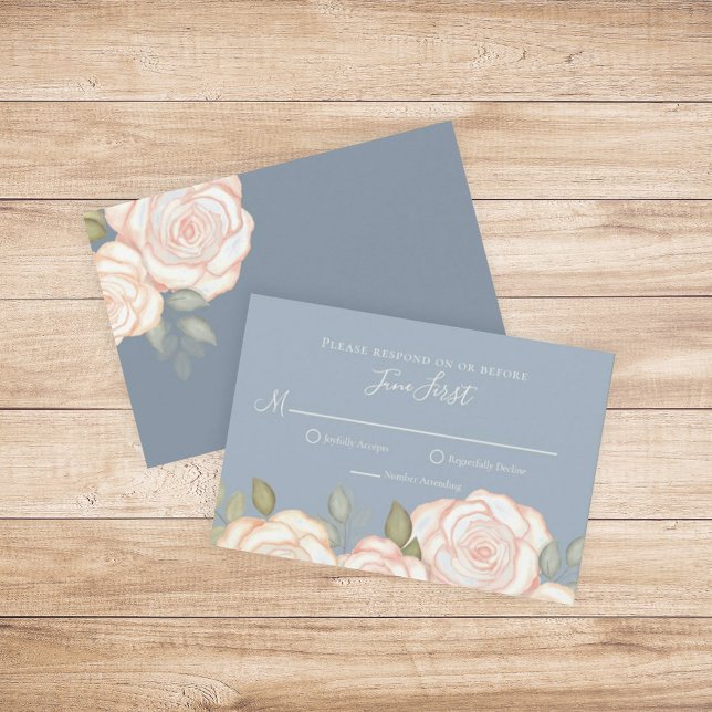 RSVP Modern Elegant Minimalist Floral Dusty Blue Card (Creator Uploaded)