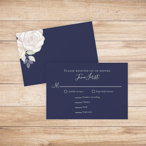 RSVP Modern Elegant Minimalist Floral Navy Blue