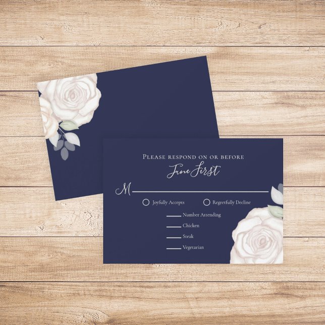 RSVP Modern Elegant Minimalist Floral Navy Blue Card (Creator Uploaded)