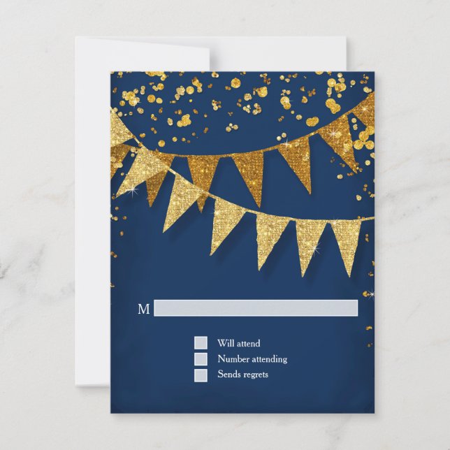 RSVP Modern Pennant Banner w Glitter Confetti Card (Front)