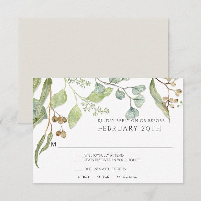 RSVP Modern Simple Watercolor Eucalyptus Wedding Invitation (Front/Back)