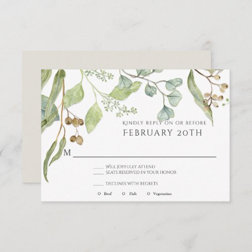 RSVP Modern Simple Watercolor Eucalyptus Wedding Invitation