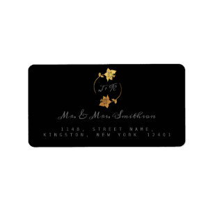 RSVP Monogram Black Gray Gold Wreath Flowers Label