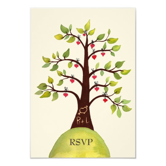 RSVP Monogram Green Tree Wedding Cards