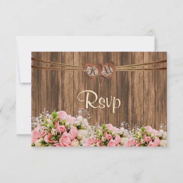 RSVP Monogram Heart with Pink and White Roses (Front)