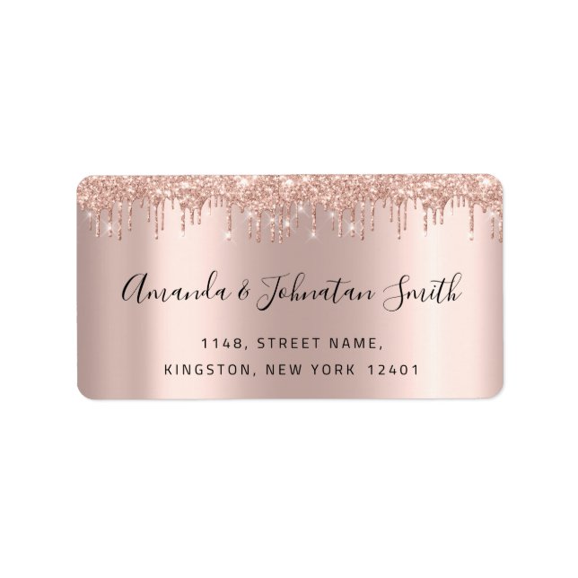 RSVP New Wedding Adress Drips Rose Glitter Spark Label (Front)