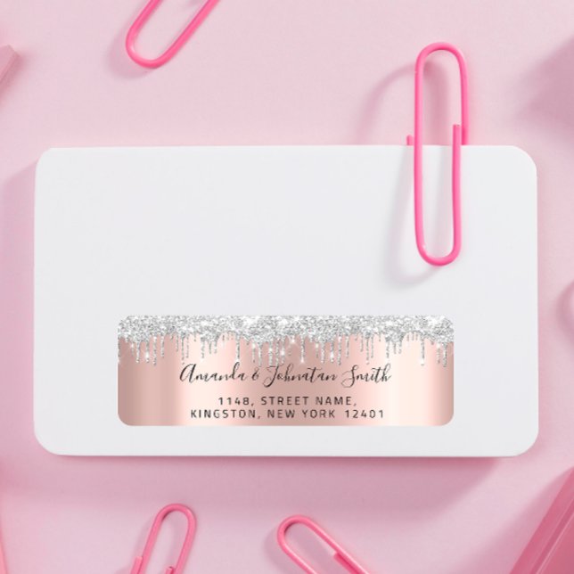 RSVP New Wedding Adress Silver Gray Drips Rose Label (Creator Uploaded)