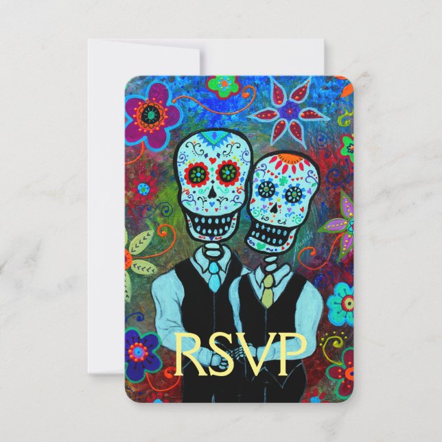RSVP Novios Dia de los Muertos Wedding Card (Front)