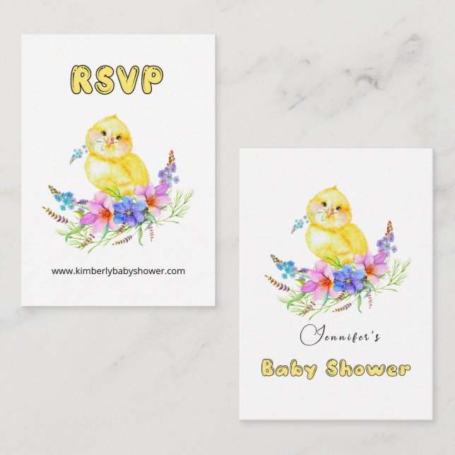 RSVP Online Little Chick Baby Shower Website  Enclosure Card (Front/Back)