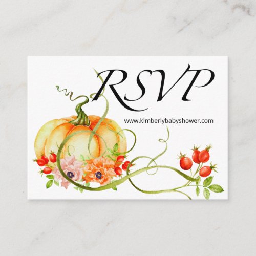 RSVP Online Little Pumpkin Floral Baby Shower  Enclosure Card