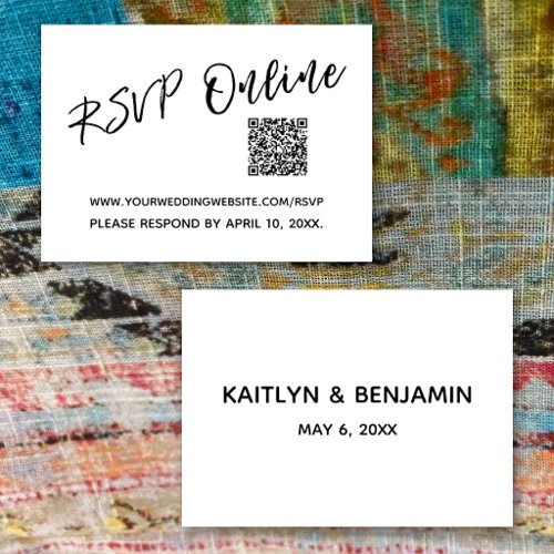 RSVP Online QR Code Minimalist Wedding Script Enclosure Card
