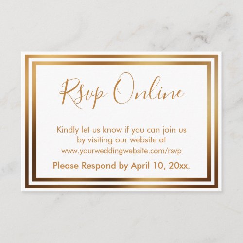 RSVP Online Simple Elegant Gold Tone and White Enclosure Card