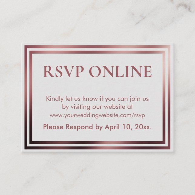 RSVP Online Simple Elegant Rose Gold on Gray Enclosure Card (Front)
