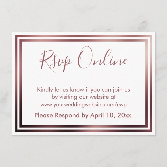 RSVP Online Simple Elegant Rose Gold on White Enclosure Card (Front)