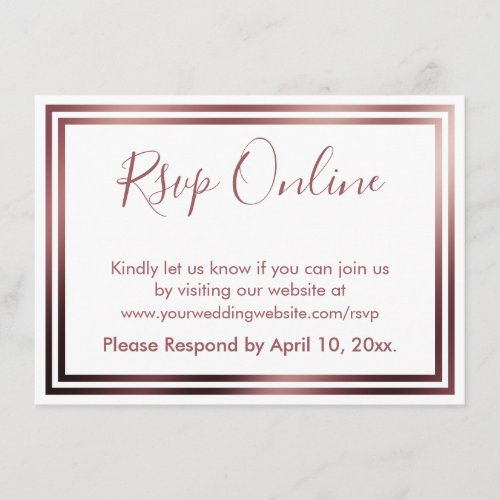 RSVP Online Simple Elegant Rose Gold on White Enclosure Card