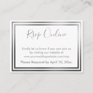 RSVP Online Simple Elegant Silver and White Enclosure Card