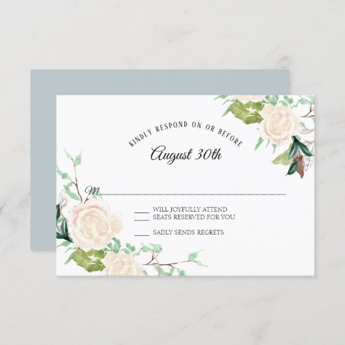 RSVP Pale Elegant Watercolor Art Floral Ivory Rose Invitation