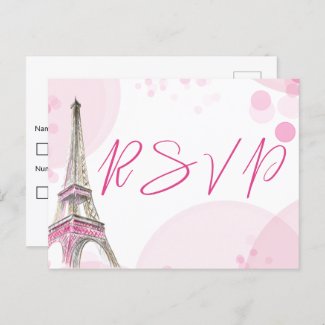 RSVP Paris Eiffel Tower Pink White Sweet 16 Invitation Postcard