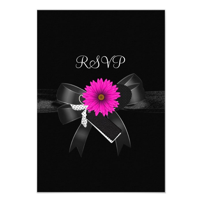 RSVP Party Black White Pink Flower Bow Custom Invites