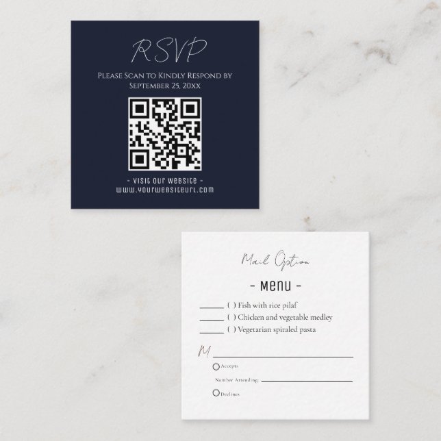 RSVP Party Double Sided QR Code or Mail Square Business Card (Front/Back)