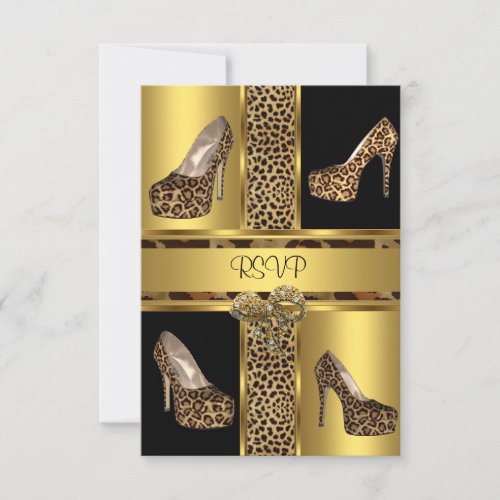 RSVP Party Hi Heel Shoes Leopard Gold Invitation