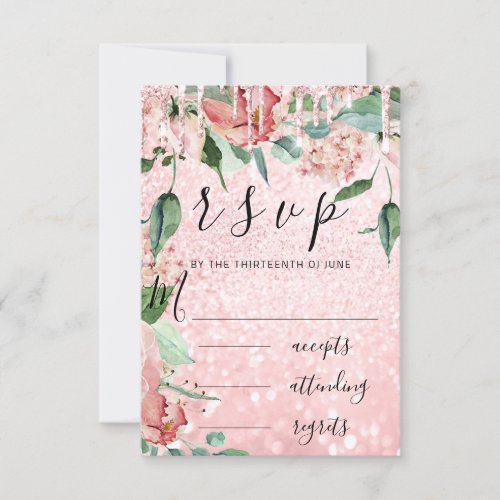 RSVP Pink Drips Wedding Mint Glitter Florals