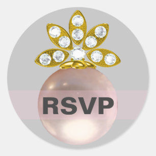 RSVP Pink pearl grey bg Classic Round Sticker