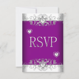 RSVP Plum Pink Wedding White Diamond Hearts Invitation