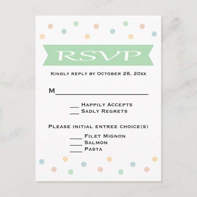 RSVP Polka Dot Mint Green & White Wedding - Menu (Front)