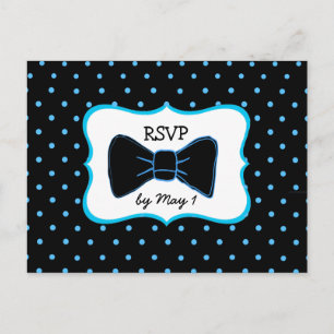 RSVP Postcard Blue Black Bowtie LGBT Wedding