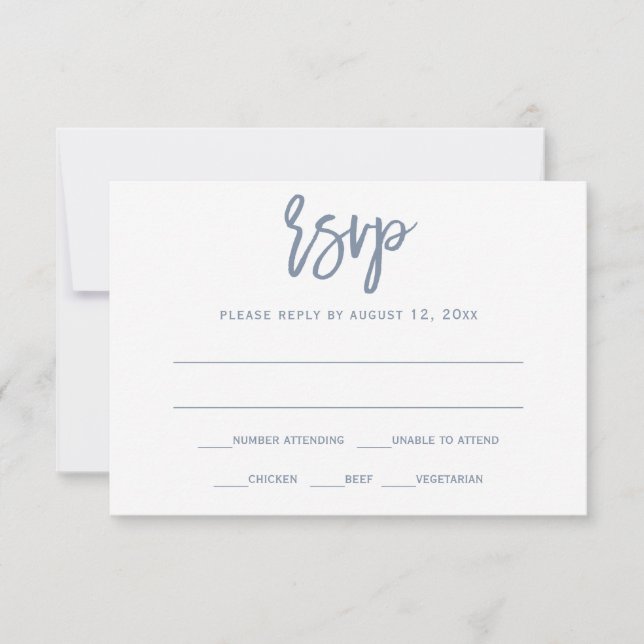RSVP Postcard | Brush Calligraphy - Dusty Blue (Front)