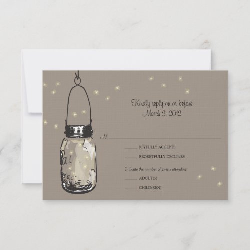 RSVP Postcard Mason Jar  Fireflies Wedding