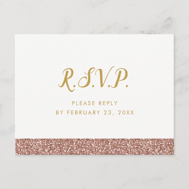 RSVP Postcard Rose Gold Pink Simple Glitter Stripe (Front)