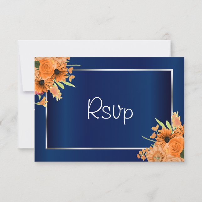 RSVP - Pretty Orange Flowers on Navy Blue (Front)